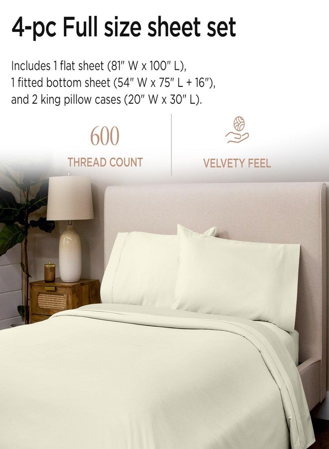 Threadmill 100% Cotton Sheets for Full Size Bed - 600 Thread Count Full Bed Sheets Set with 16” Deep Pocket - Sateen Weave 4-Piece Bedding Set with Cooling Effect, Ivory - Image 2