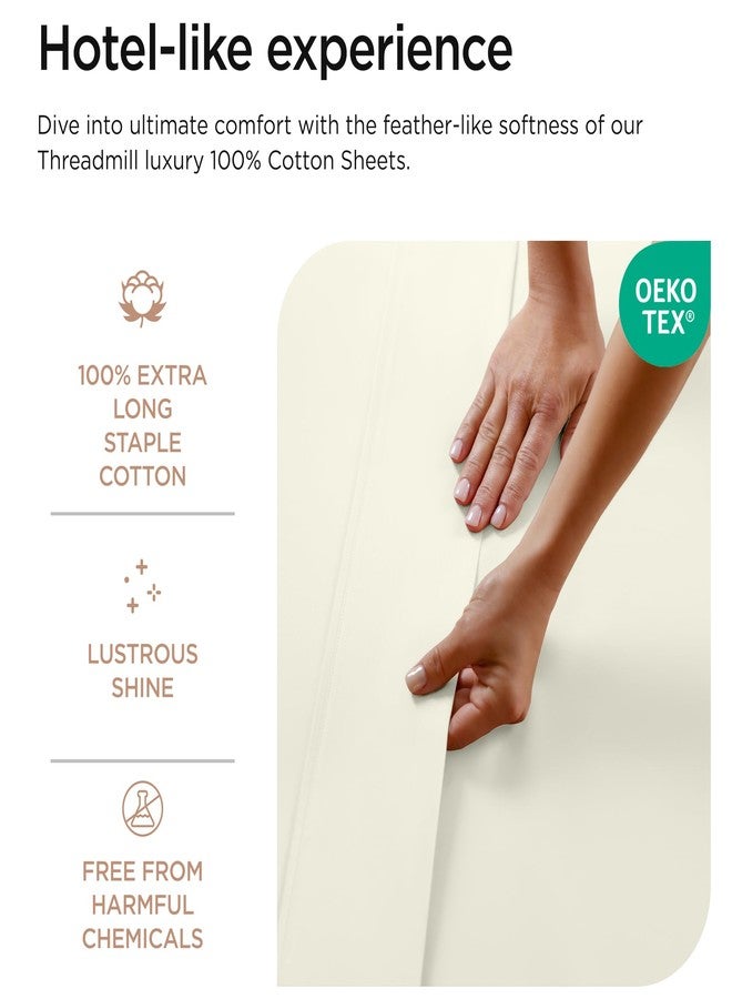 Threadmill 100% Cotton Sheets for Full Size Bed - 600 Thread Count Full Bed Sheets Set with 16” Deep Pocket - Sateen Weave 4-Piece Bedding Set with Cooling Effect, Ivory - Image 4
