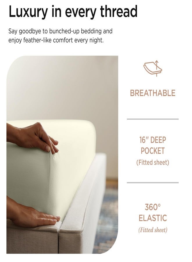 Threadmill 100% Cotton Sheets for Full Size Bed - 600 Thread Count Full Bed Sheets Set with 16” Deep Pocket - Sateen Weave 4-Piece Bedding Set with Cooling Effect, Ivory - Image 3