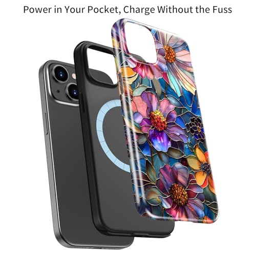 Goodon for iPhone 15 Case Cute - Compatible with Magsafe - Dual-Layer Hard Shell & Silicone Cover - Protective Phone Case with Wildflower Designs for Women - Vibrant Defined Blossoms - Image 3