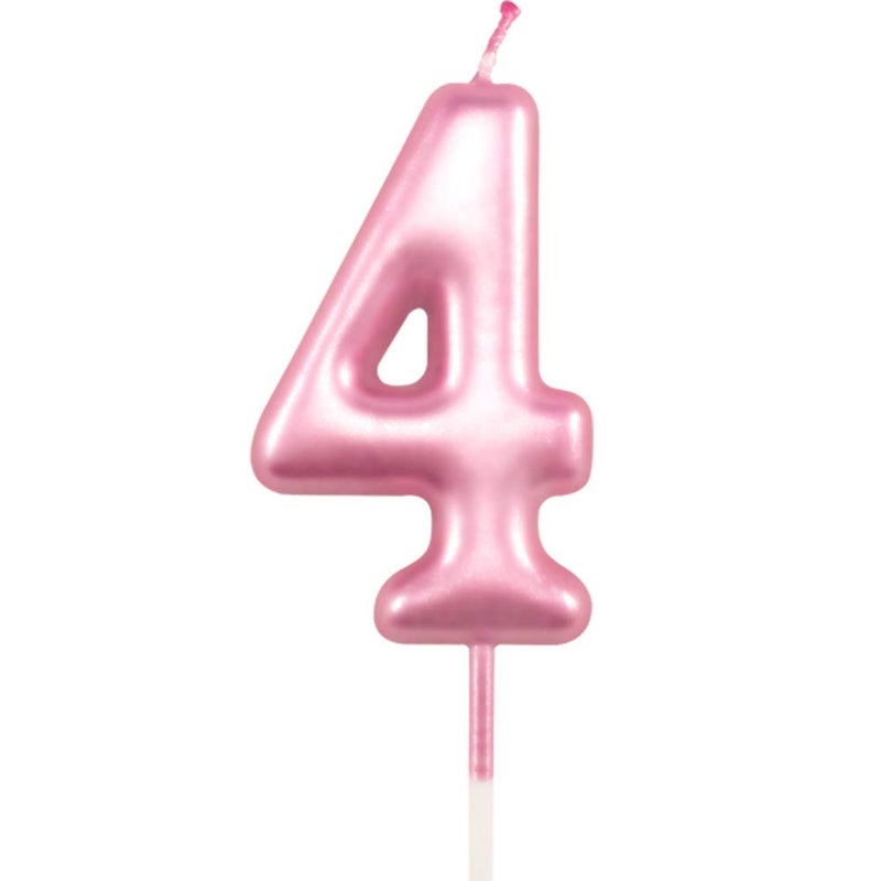 4th Birthday Candle Four Years Pink Happy Birthday Number 4 Candles for Cake Topper Decoration for Party Kids Adults Numeral 40 14 54 84 47 24 64 14