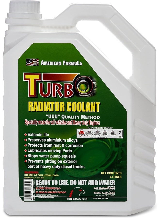 Turbo Hasanat Essentials Turbo Radiator Coolant Green/Red 4 Ltr High Performance Antifreeze Engine Cooling Corrosion Protection Vehicles All Weather Formula - Image 5