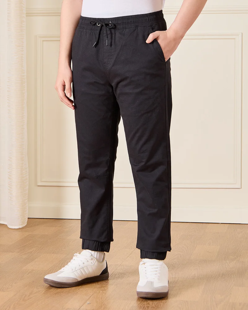 REDTAG Senior Boys Black Pull On Table Joggers