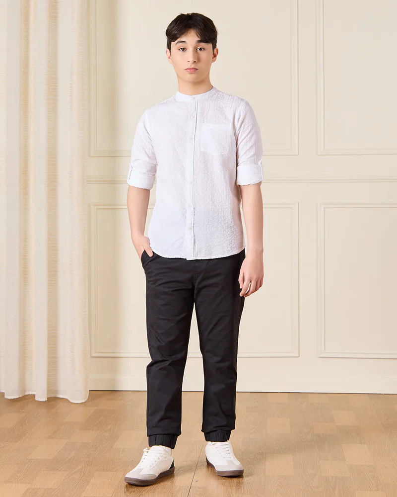 REDTAG Senior Boys Black Pull On Table Joggers