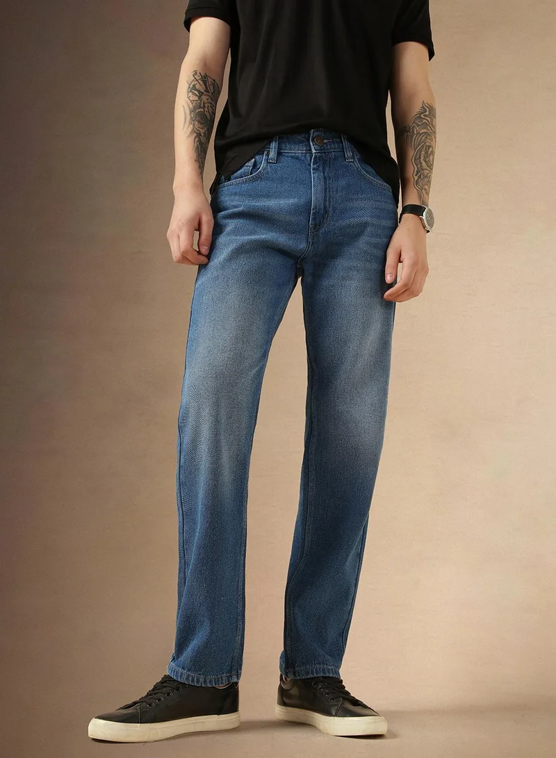 Dennis Lingo Men's Indigo 100% Cotton Solid Full Length Relaxed Fit Jeans