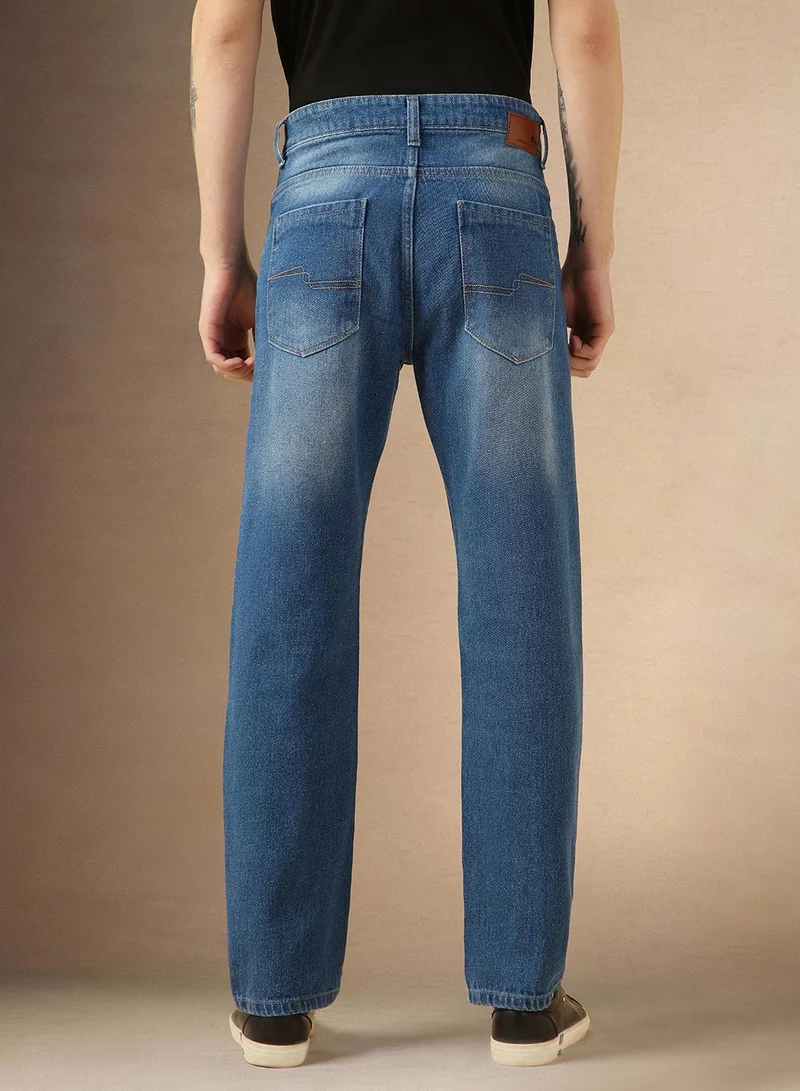 Dennis Lingo Men's Indigo 100% Cotton Solid Full Length Relaxed Fit Jeans