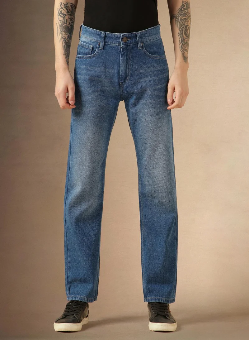 Dennis Lingo Men's Indigo 100% Cotton Solid Full Length Relaxed Fit Jeans