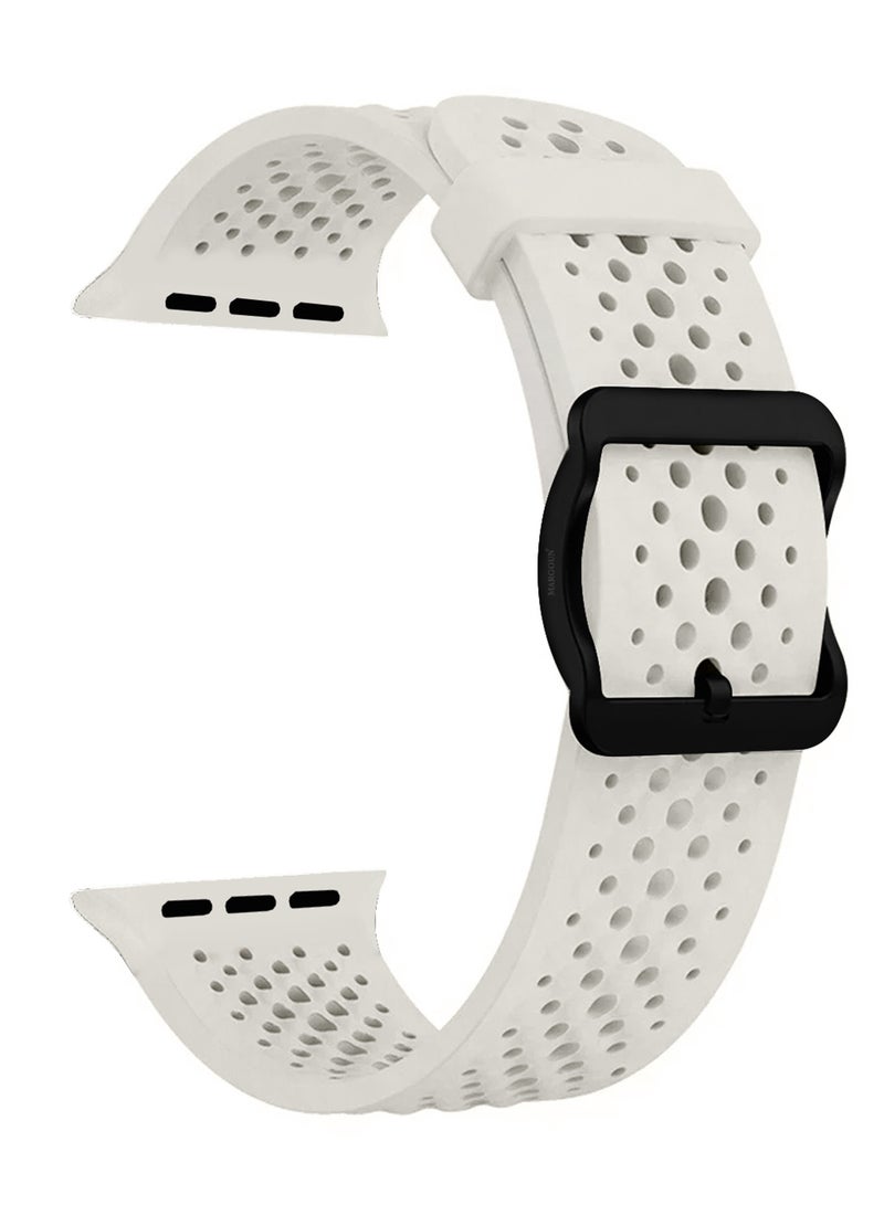 CATANES Sport Silicone Watch Band 49mm/45mm/44mm Compatible with Apple Watch Breathable Soft Strap with Buckle - Light Grey - Image 3