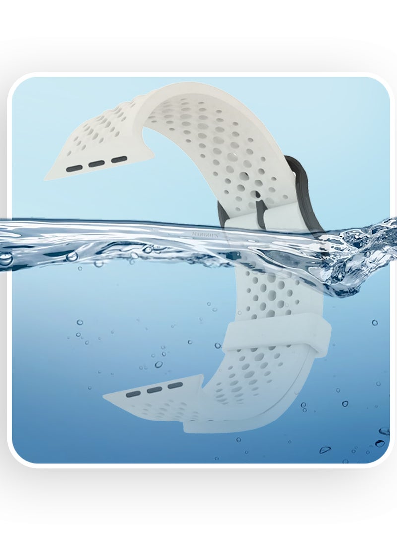 CATANES Sport Silicone Watch Band 49mm/45mm/44mm Compatible with Apple Watch Breathable Soft Strap with Buckle - Light Grey - Image 4