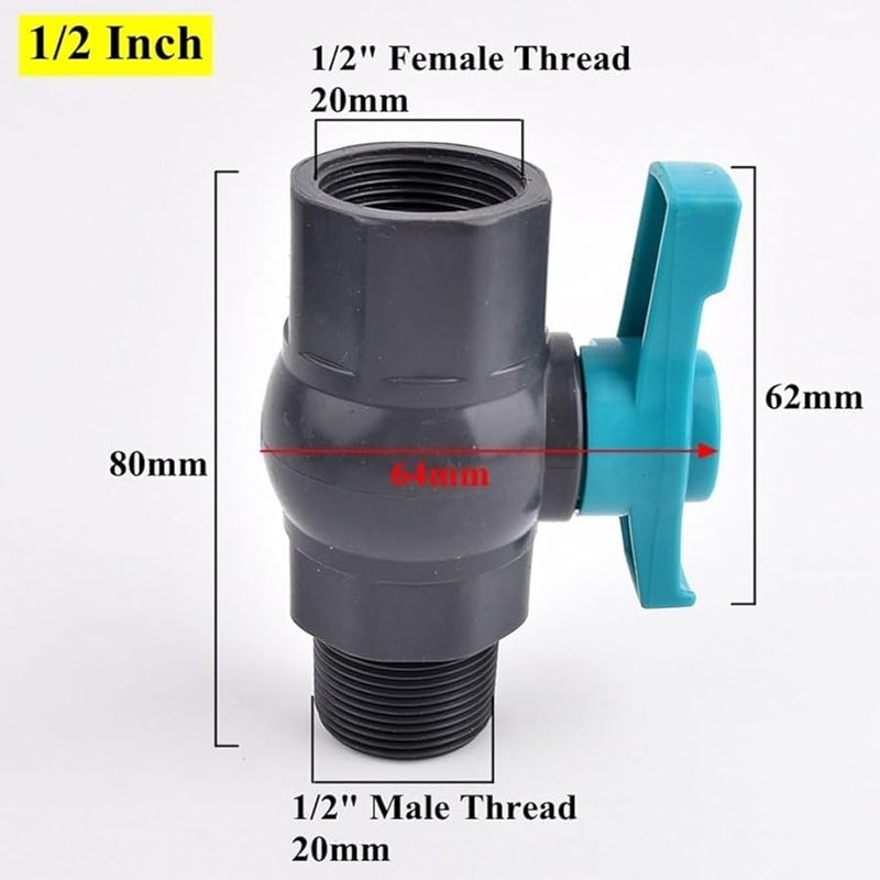 20mm 1 2 Inch PVC Ball Valve Female Male Thread For Garden Irrigation Aquarium - Image 3