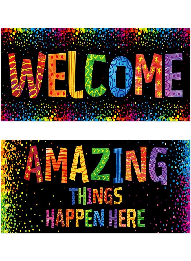 Gethelud Classroom Banner Poster, 2 PCS Colorful Confetti Bulletin Board Decoration Motivational Posters for School & Classroom Primary Middle High School-Amazing Things Happen Here (Poster Tube Package) - Image 1