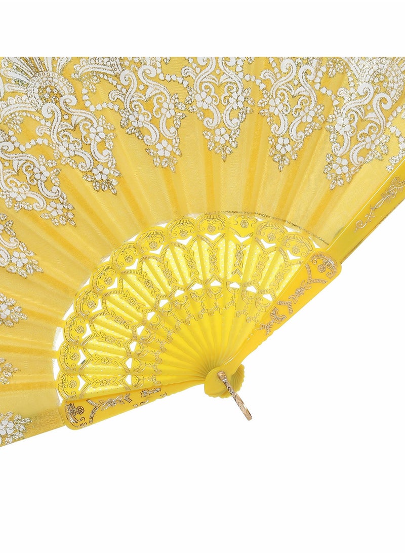 Generic Vintage Folding Hand Fan,  Gold Decoration Handheld Folding Fan Fabric Folding Fan for Wedding Dancing Party 6pcs  - Image 2