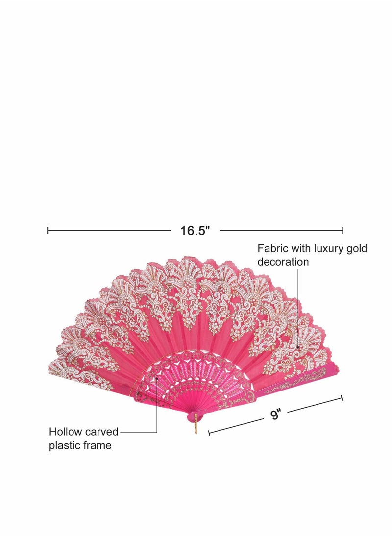 Generic Vintage Folding Hand Fan,  Gold Decoration Handheld Folding Fan Fabric Folding Fan for Wedding Dancing Party 6pcs  - Image 4