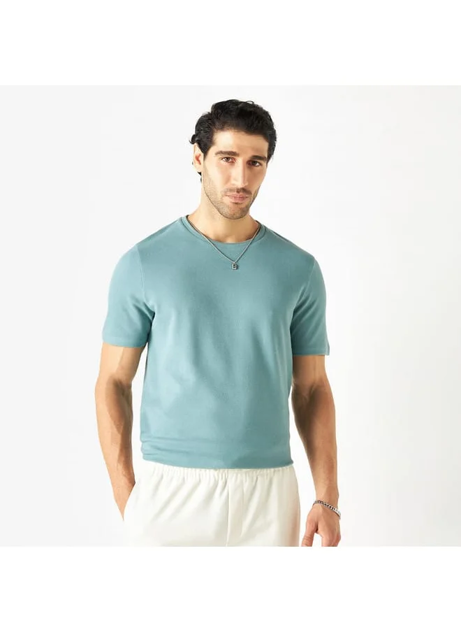Iconic Iconic Textured T-shirt with Crew Neck and Short Sleeves