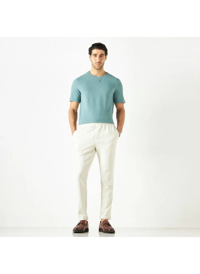 Iconic Iconic Textured T-shirt with Crew Neck and Short Sleeves