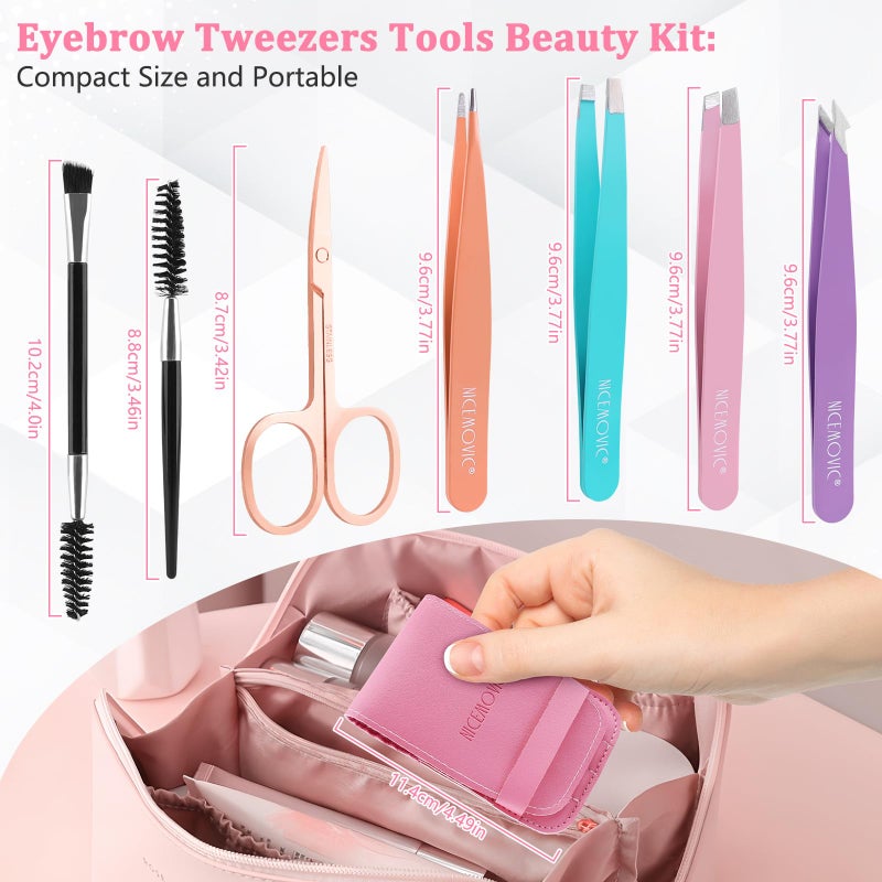 NICEMOVIC 7 Pcs Tweezers for Women Facial Hair, Tweezers Set for Eyebrows, Easter Basket Stuffers for Women Teen Girls, Eyebrow Kit, Mother's Day Gifts, Christmas Stocking Stuffers for Teens Girls - Image 2