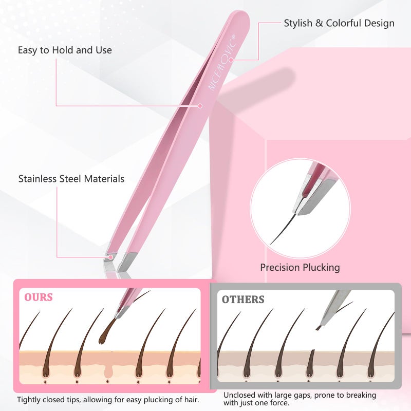 NICEMOVIC 7 Pcs Tweezers for Women Facial Hair, Tweezers Set for Eyebrows, Easter Basket Stuffers for Women Teen Girls, Eyebrow Kit, Mother's Day Gifts, Christmas Stocking Stuffers for Teens Girls - Image 4