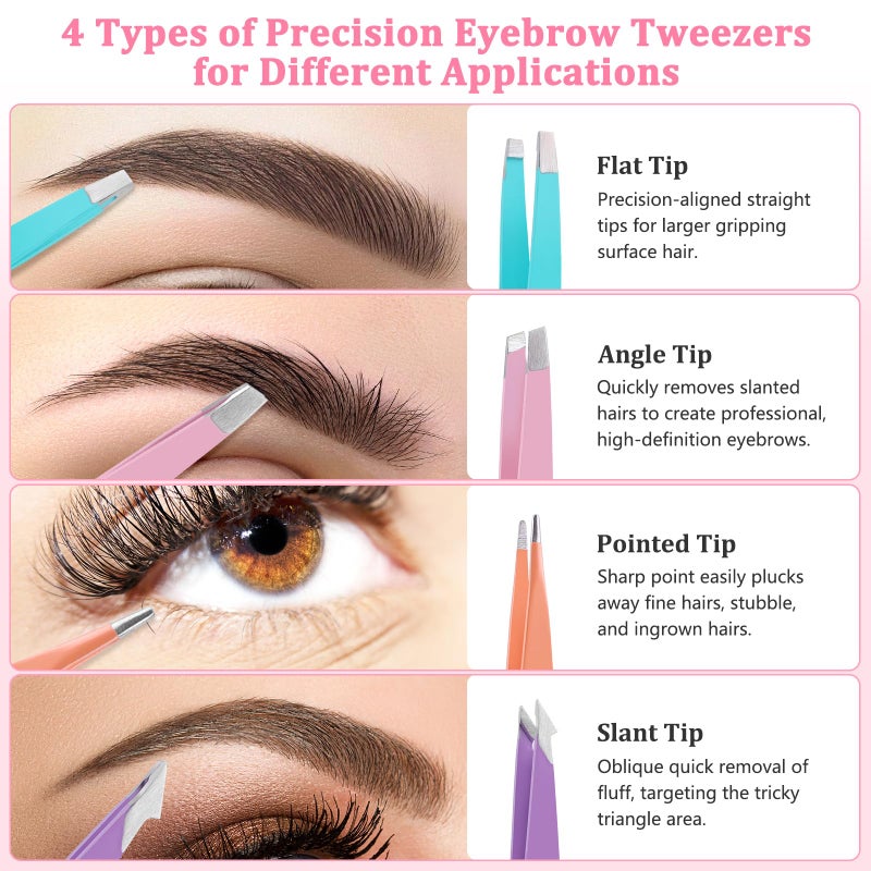 NICEMOVIC 7 Pcs Tweezers for Women Facial Hair, Tweezers Set for Eyebrows, Easter Basket Stuffers for Women Teen Girls, Eyebrow Kit, Mother's Day Gifts, Christmas Stocking Stuffers for Teens Girls - Image 3