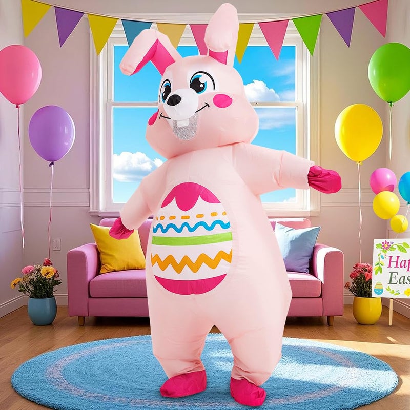KOOY Easter Bunny Costume Adult Inflatable Rabbit Costume Pink Blow up Suit Full Body For Adult Men Women Holiday Party Cosplay Festival Celebration - Image 4