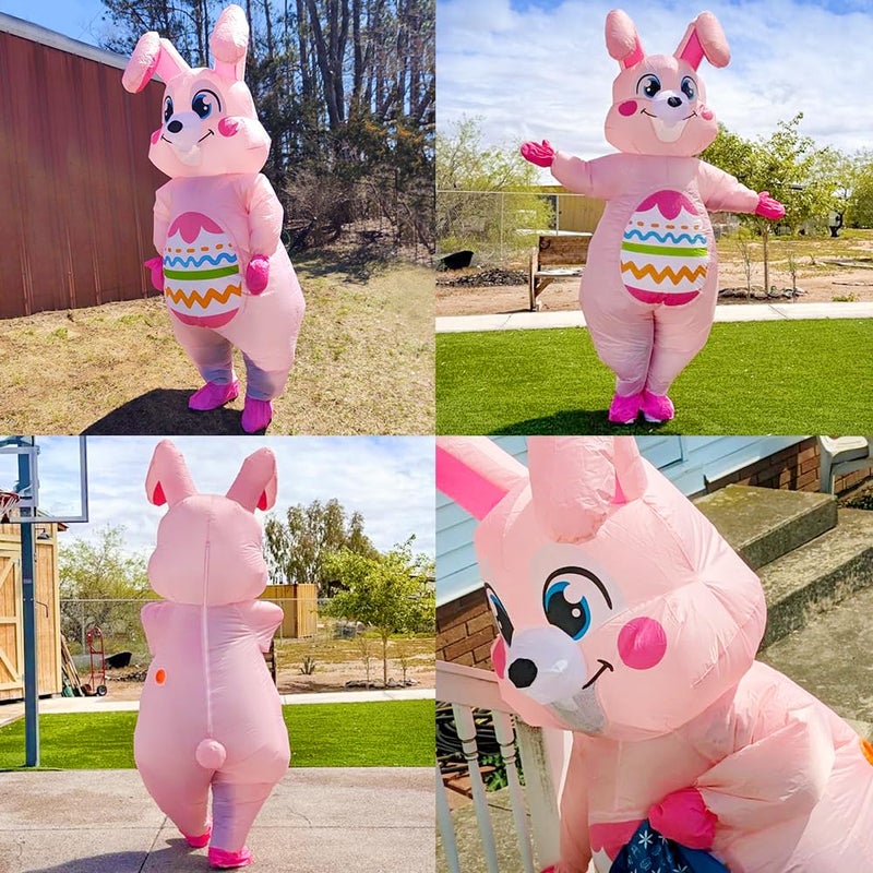 KOOY Easter Bunny Costume Adult Inflatable Rabbit Costume Pink Blow up Suit Full Body For Adult Men Women Holiday Party Cosplay Festival Celebration - Image 2