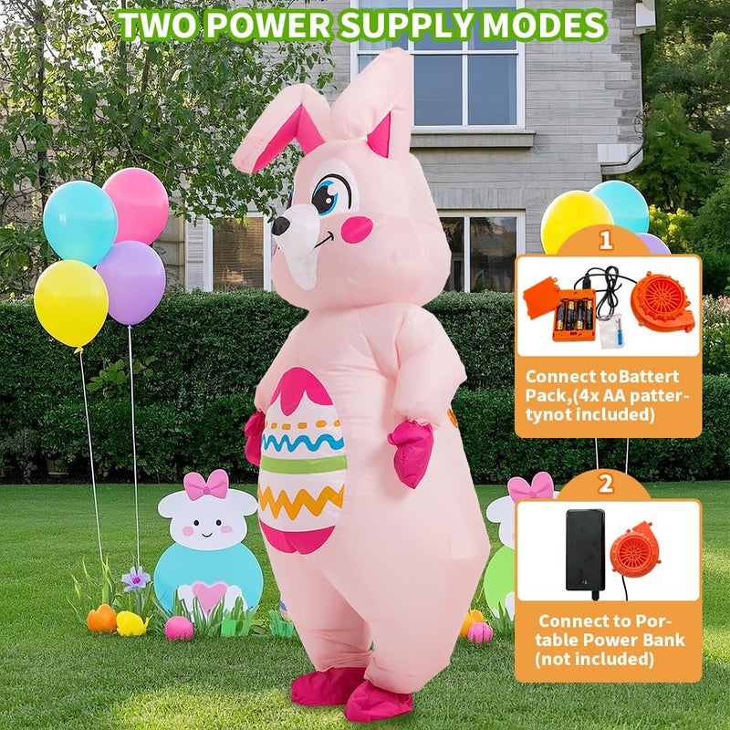 KOOY Easter Bunny Costume Adult Inflatable Rabbit Costume Pink Blow up Suit Full Body For Adult Men Women Holiday Party Cosplay Festival Celebration - Image 3