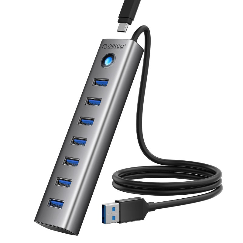 ORICO 7Port USB 30 Hub Aluminum USB Multiple Adapter 5Gbps USB Extender USB Splitter with 328Ft Cable UBSA Hub Long Cable for Desktop PC Flash Drive Mobile HDD WindowsXPS - Image 2