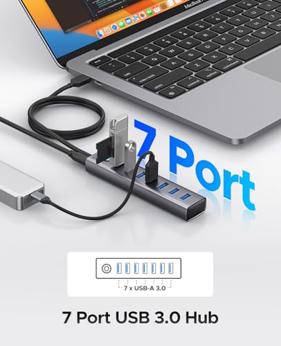 ORICO 7Port USB 30 Hub Aluminum USB Multiple Adapter 5Gbps USB Extender USB Splitter with 328Ft Cable UBSA Hub Long Cable for Desktop PC Flash Drive Mobile HDD WindowsXPS - Image 3