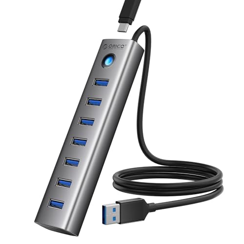 ORICO 7Port USB 30 Hub Aluminum USB Multiple Adapter 5Gbps USB Extender USB Splitter with 328Ft Cable UBSA Hub Long Cable for Desktop PC Flash Drive Mobile HDD WindowsXPS - Image 1