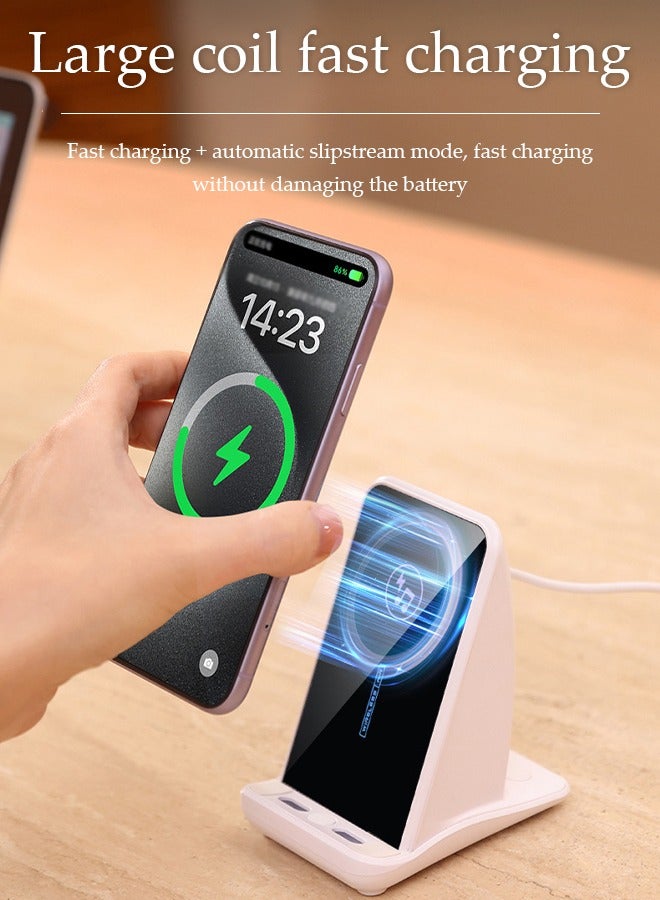 DUNISO Mobile phone holder with Bluetooth speaker, wireless fast charging portable holder, small size, magnetic attraction, anti slip, suitable for various mobile phones, white  - Image 5