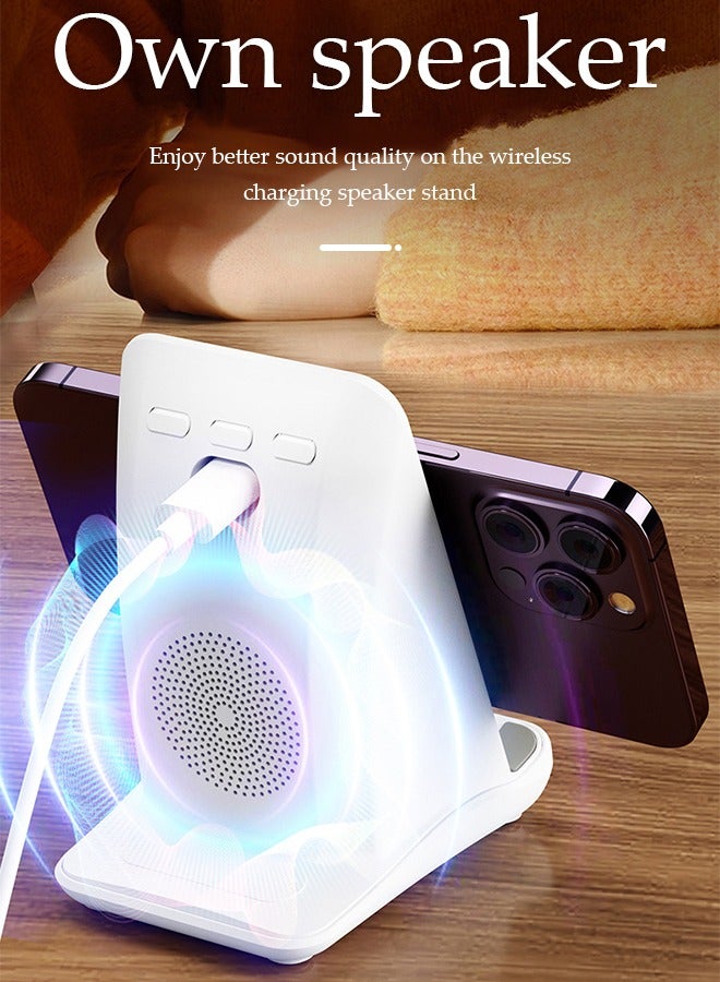 DUNISO Mobile phone holder with Bluetooth speaker, wireless fast charging portable holder, small size, magnetic attraction, anti slip, suitable for various mobile phones, white  - Image 3