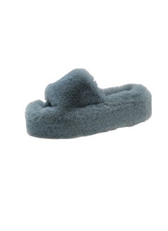 2024 Autumn/Winter New Womens Plush Slippers Thick Sole Outer Wear One-Row Home Use Cotton Slippers Export Version blue