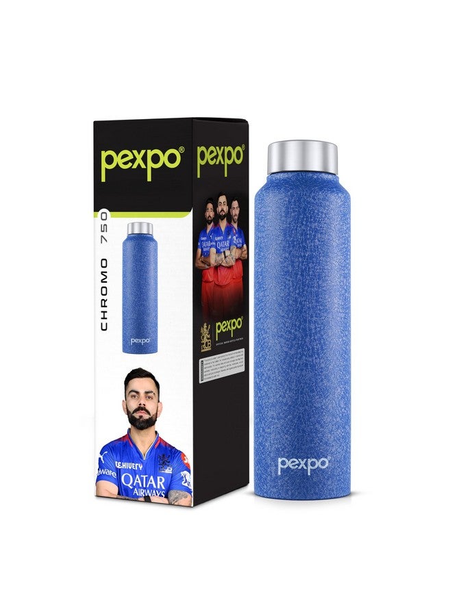 PEXPO Chromo Pro ISI Certified Stainless Steel Sports/Fridge Water Bottle 750ml, Blue | Eco friendly | BPA Free | For Office, Gym, School, Yoga, Trekking, Men, Women and Kids | RCB Edition - Image 1