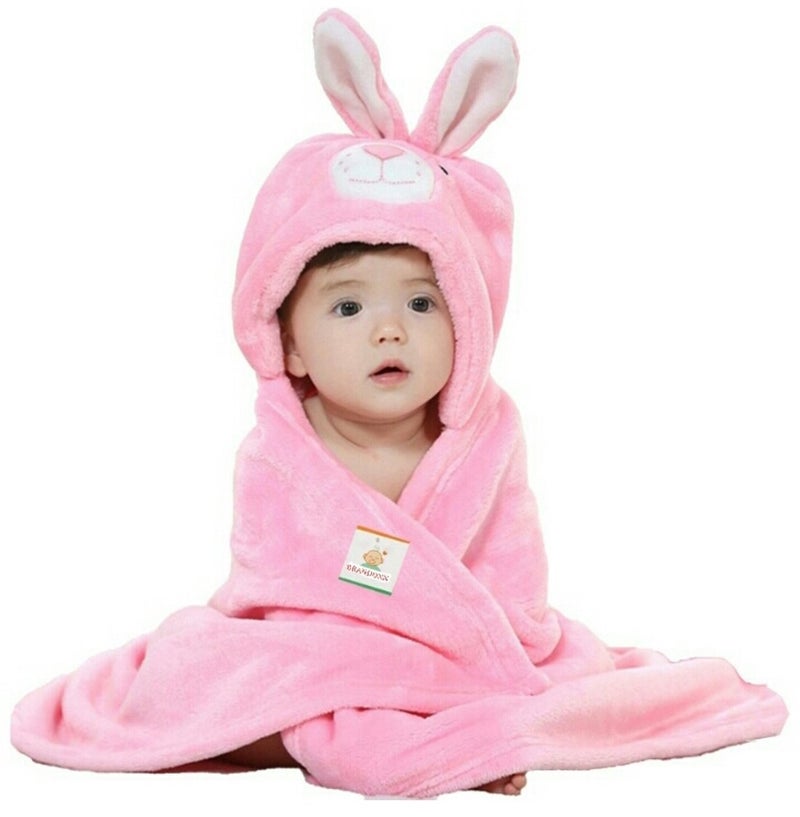 BRANDONN Ultra Soft Organic Premium Bathrobe Bath Gown for Babies Baby Bath Towel(Pink Rabbit, 0-12 Months, L 82 cm x B 82 cm) - Image 1
