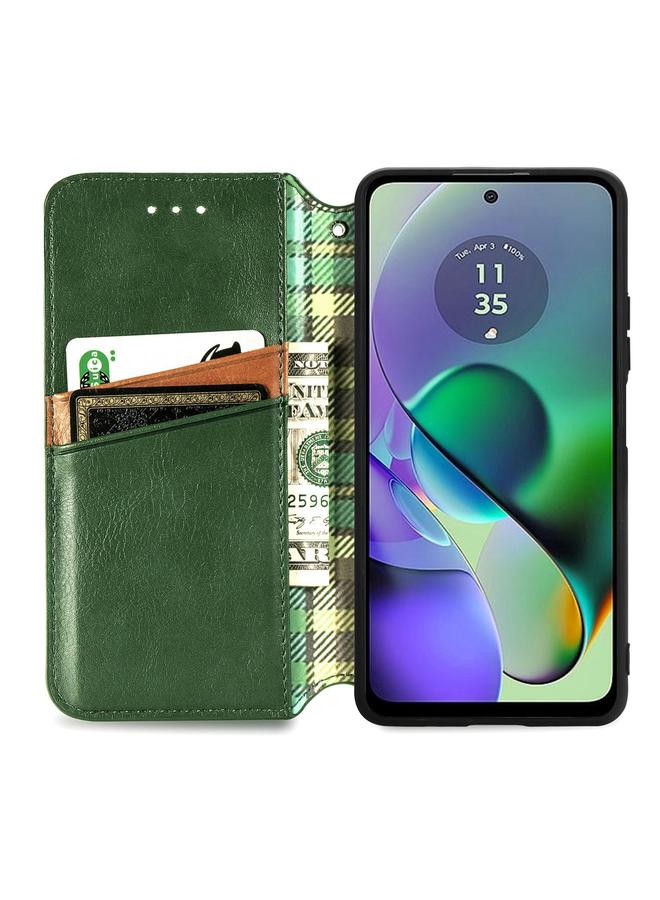 S-TOP Case For Motorola Moto G54 5G Cubic Grid Pressed Magnetic Leather Phone Case - Image 3