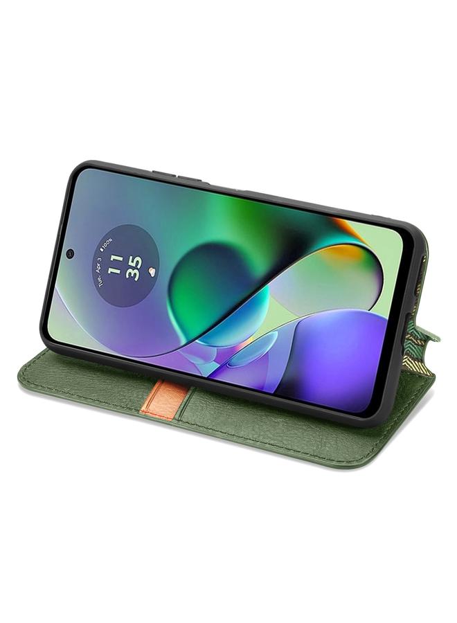 S-TOP Case For Motorola Moto G54 5G Cubic Grid Pressed Magnetic Leather Phone Case - Image 4