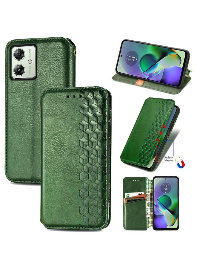 S-TOP Case For Motorola Moto G54 5G Cubic Grid Pressed Magnetic Leather Phone Case - Image 1