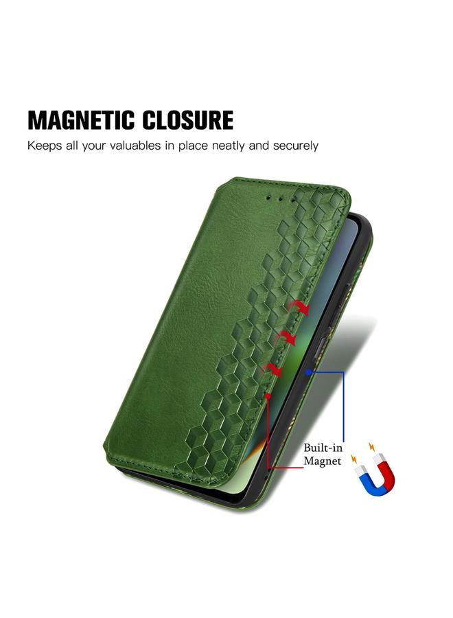 S-TOP Case For Motorola Moto G54 5G Cubic Grid Pressed Magnetic Leather Phone Case - Image 5