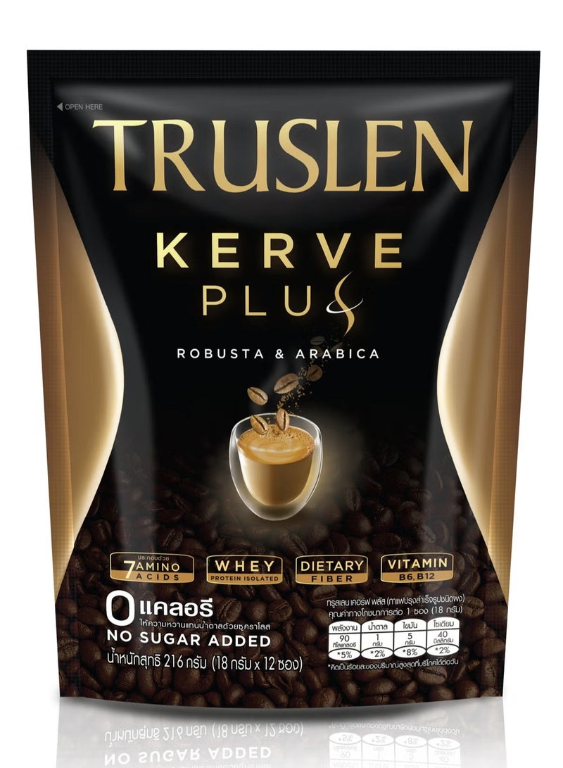 Truslen Kerve Plus Zero Sugar Coffee – Whey Protein & Fiber-Infused Instant Coffee, 12 Sachets - Image 1