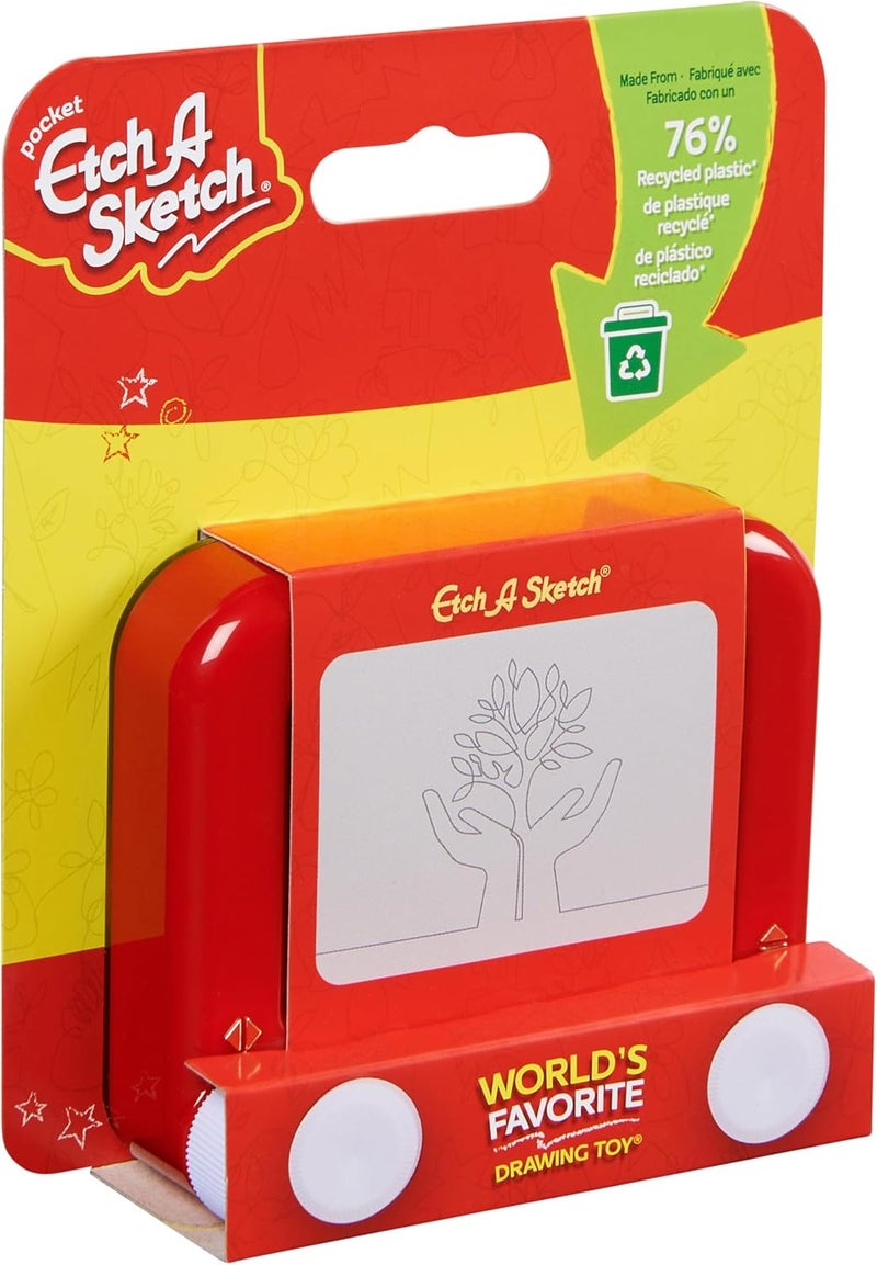 Etch A Sketch Pocket Sustainable Drawing Toy, Classic Magic Screen with Knobs, Made with 76% Recycled Plastic, Portable Creative Toy for Kids Ages 3+ - Image 5