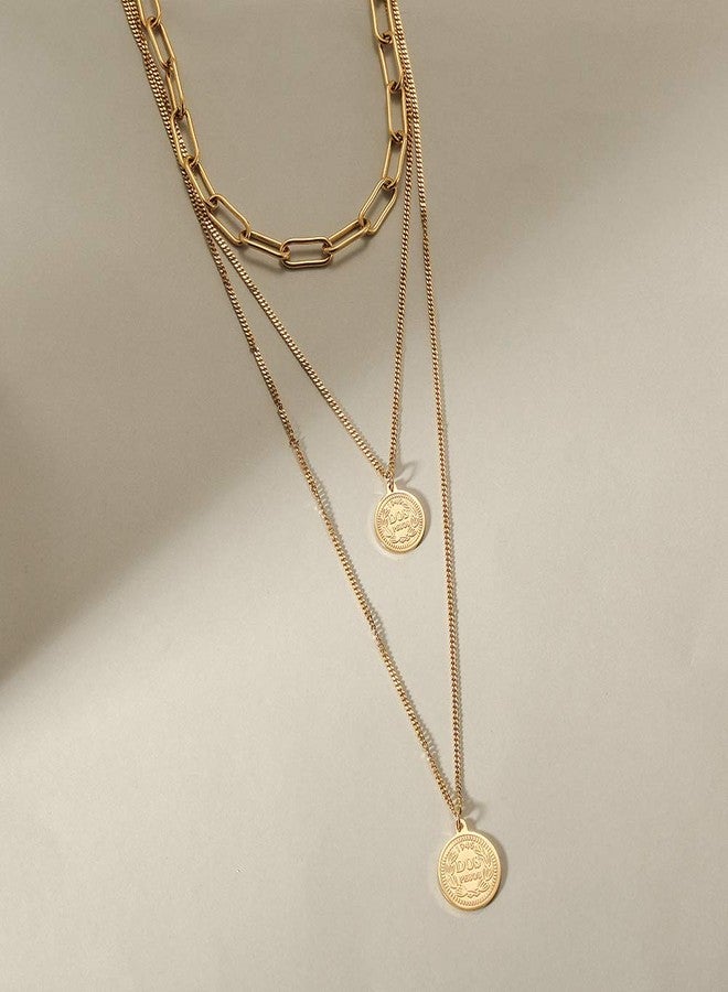 Jinbaoying Gold Coin Necklace for Women Vintage Carved Coin Pendant Necklace 14K Gold Plated Chain Choker Queen Elizabeth Round Pendant Gold Layered Necklace for Women (Gold Layered Necklaces) - Image 5