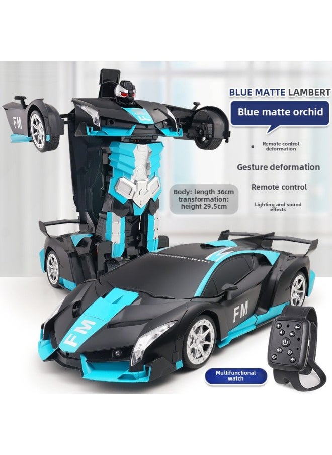 One-key Deformation Remote Control Car 2.4G Gesture Induction King Kong Robot Children's Toy Racing Generation Batch Cross-border-Color:Matte Blue Rambo [Remote Control + Gesture + Watch + Voice] 1:12  - Image 1