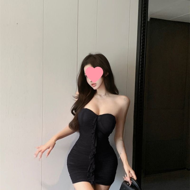 Pure Lust Style Purple Beautiful Back Tube Top Dress For Women Summer Pleated Tight Skirt Showing Figure Waist And Hip Short Skirt - Image 1