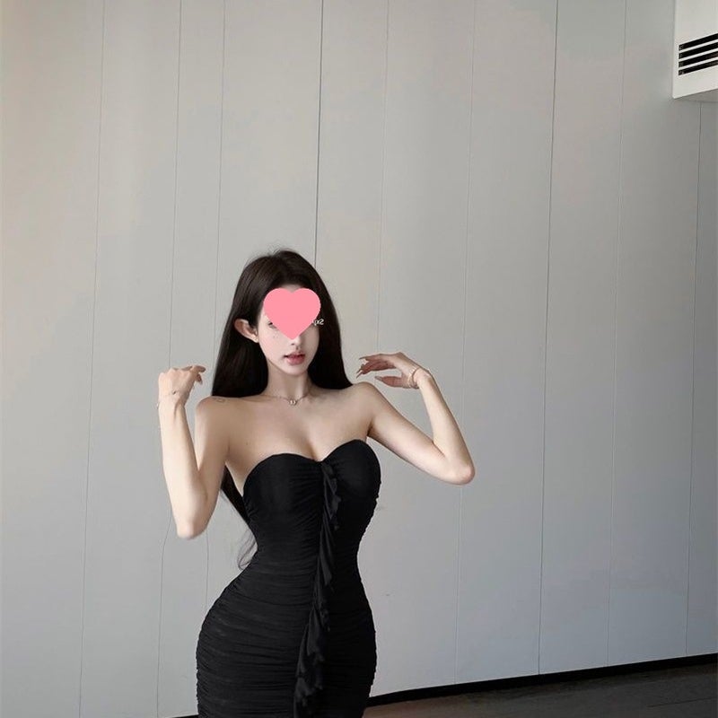 Pure Lust Style Purple Beautiful Back Tube Top Dress For Women Summer Pleated Tight Skirt Showing Figure Waist And Hip Short Skirt - Image 5