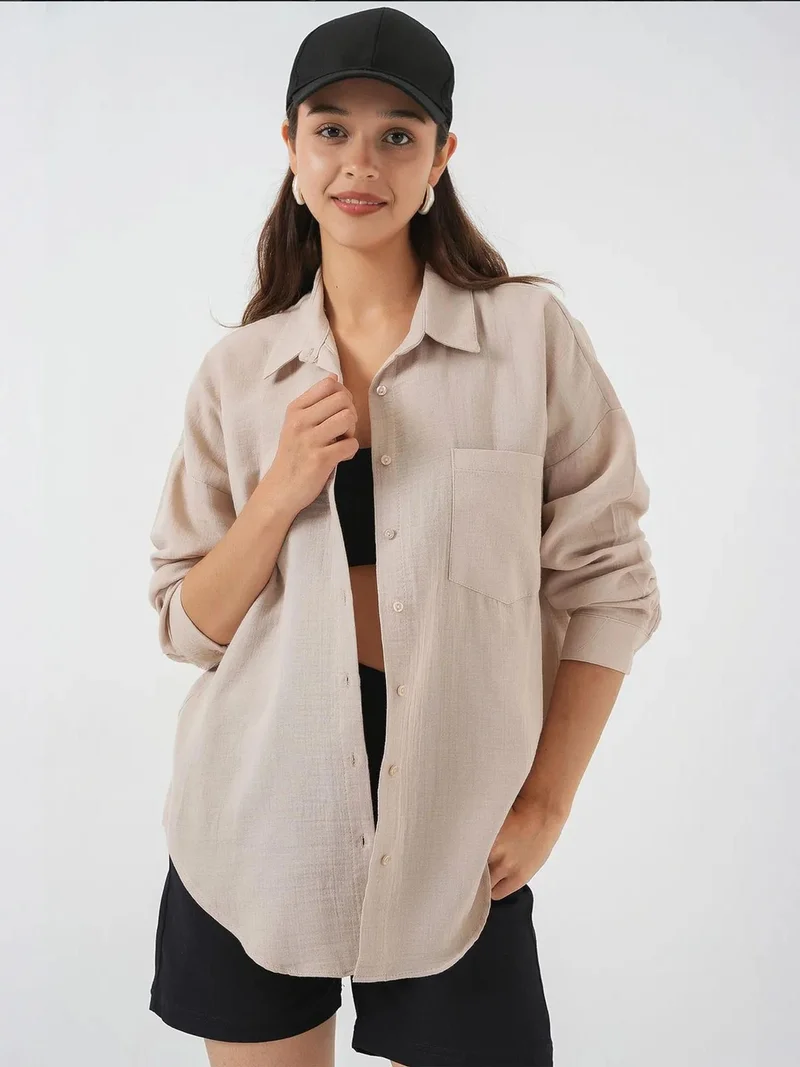 بيغ دارت قميص كتان كبير بجيوب مفصلة