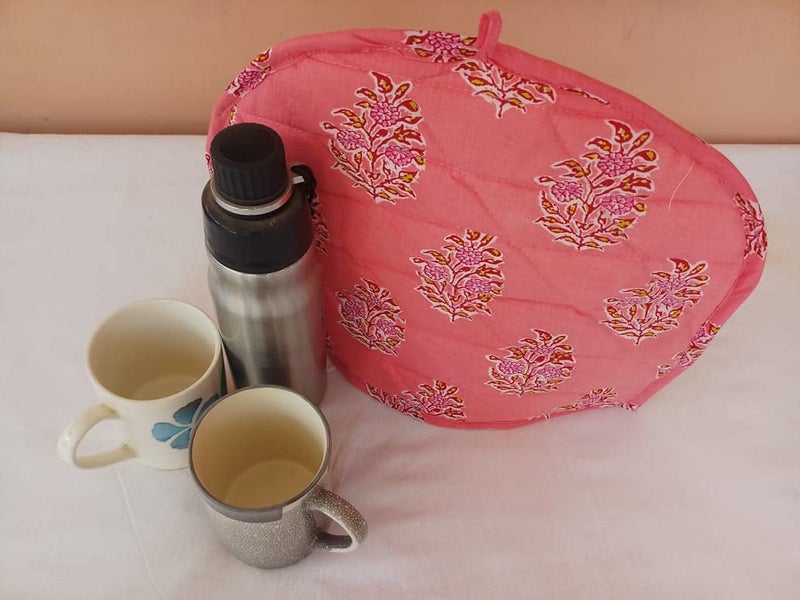 Malan Bai Malan Bai Mandala Tea Cozy Cover parpal Hand Block Winter Tea Cozy Cotton Tea Kettle Warmer Pot Cover Hot Coffee Cover Handamde Kitchen Dcor Brand Malan Bai White Pink buta  - Image 1