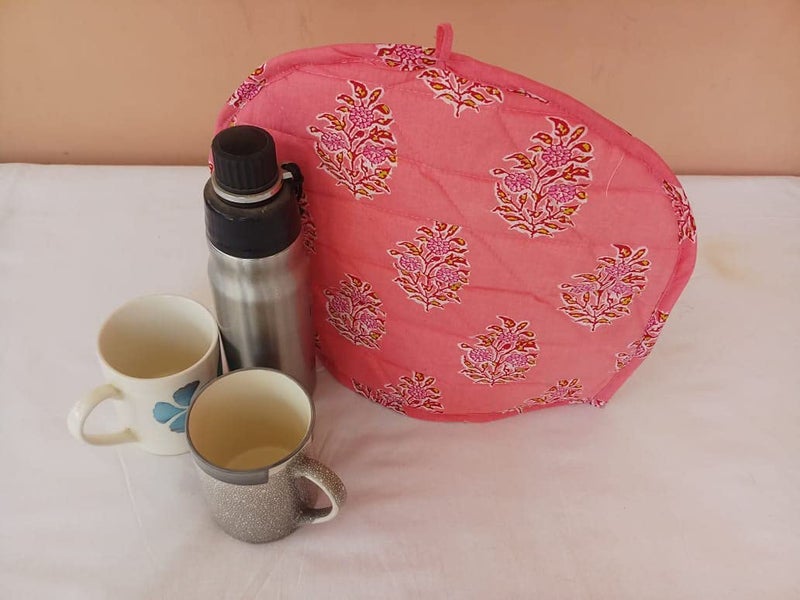 Malan Bai Malan Bai Mandala Tea Cozy Cover parpal Hand Block Winter Tea Cozy Cotton Tea Kettle Warmer Pot Cover Hot Coffee Cover Handamde Kitchen Dcor Brand Malan Bai White Pink buta  - Image 2