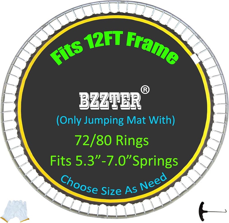 Bzzter Trampoline Mat 12ft, Fit 12 Foot Diameter Trampoline Frame, Replacement Mat with 10 Rows of Stitching, Pull Hook and Gloves - Image 1