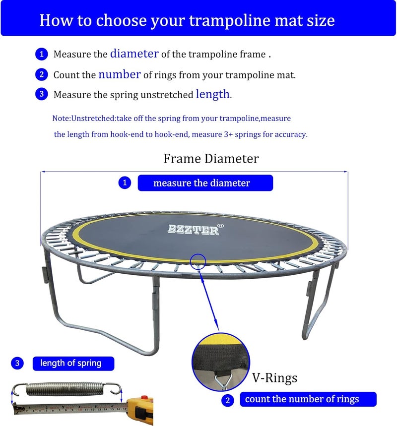 Bzzter Trampoline Mat 12ft, Fit 12 Foot Diameter Trampoline Frame, Replacement Mat with 10 Rows of Stitching, Pull Hook and Gloves - Image 4