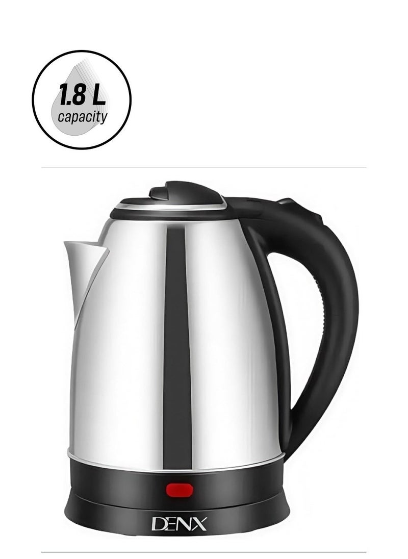 Denx Electric Kettle 1.8L Stainless Steel – Fast Boiling, Auto Shut-Off, Bpa-Free, Cordless Design, 1500W Power For Tea, Coffee, And Hot Water - Image 1