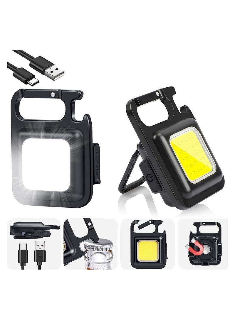 2 Pack Rechargeable Flashlights, 5 Modes Mini Flashlight Keychain with Folding Bracket Bottle Opener and Magnetic Base for Emergency and Outdoor Use - Image 1